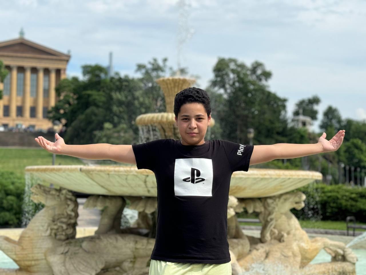 Student at educational landmark